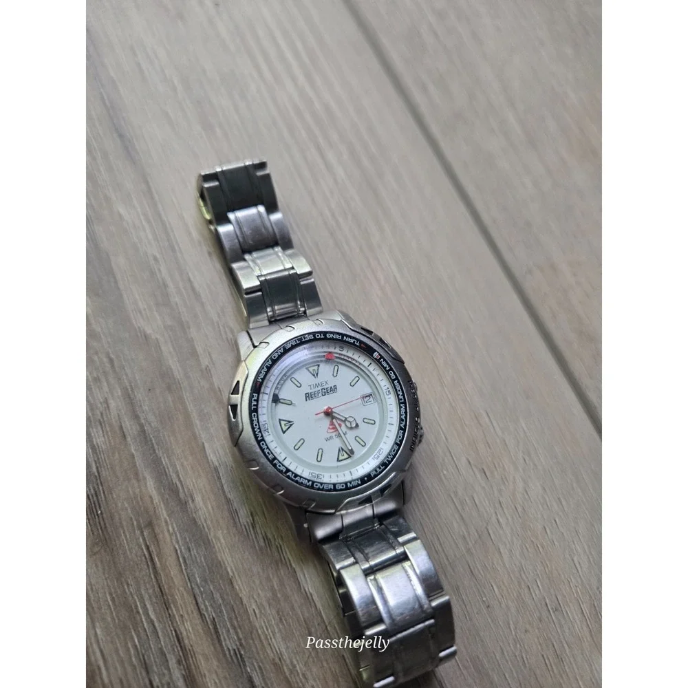 Timex Watch Mens 40mm Reef Gear Alarm Silver Tone Date Diver Style Y2K Field